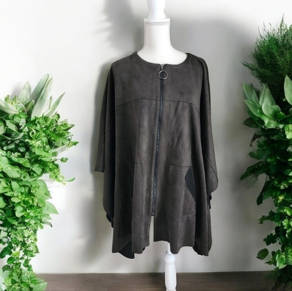 Suede Poncho Style Jacket - Picture 1 of 7